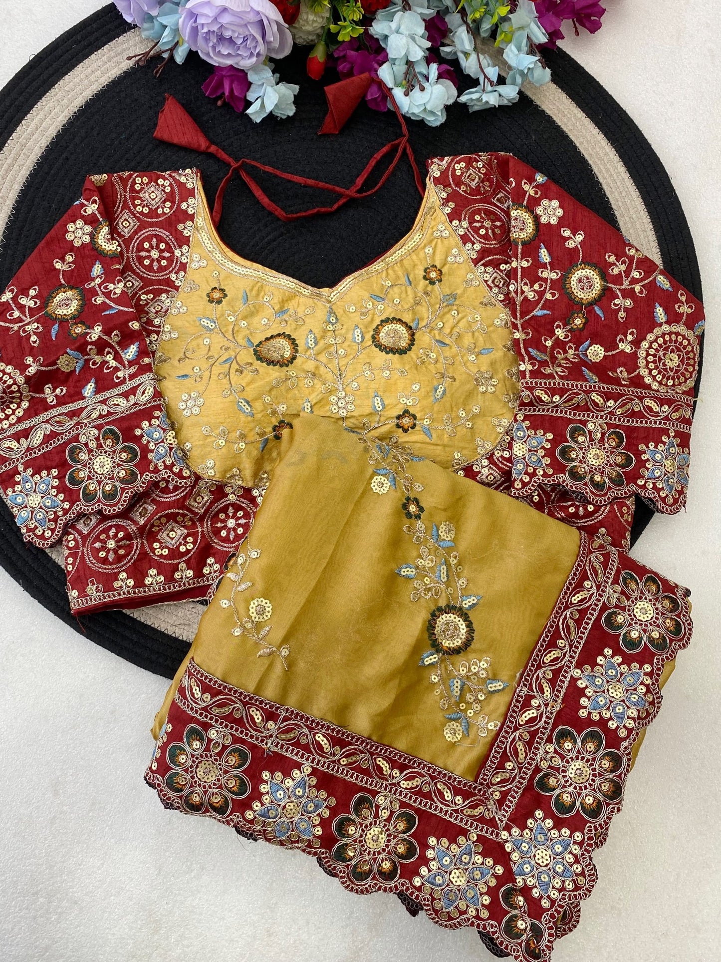 Pure Rangoli Silk Multi Embroidery Cut Work Lace Saree