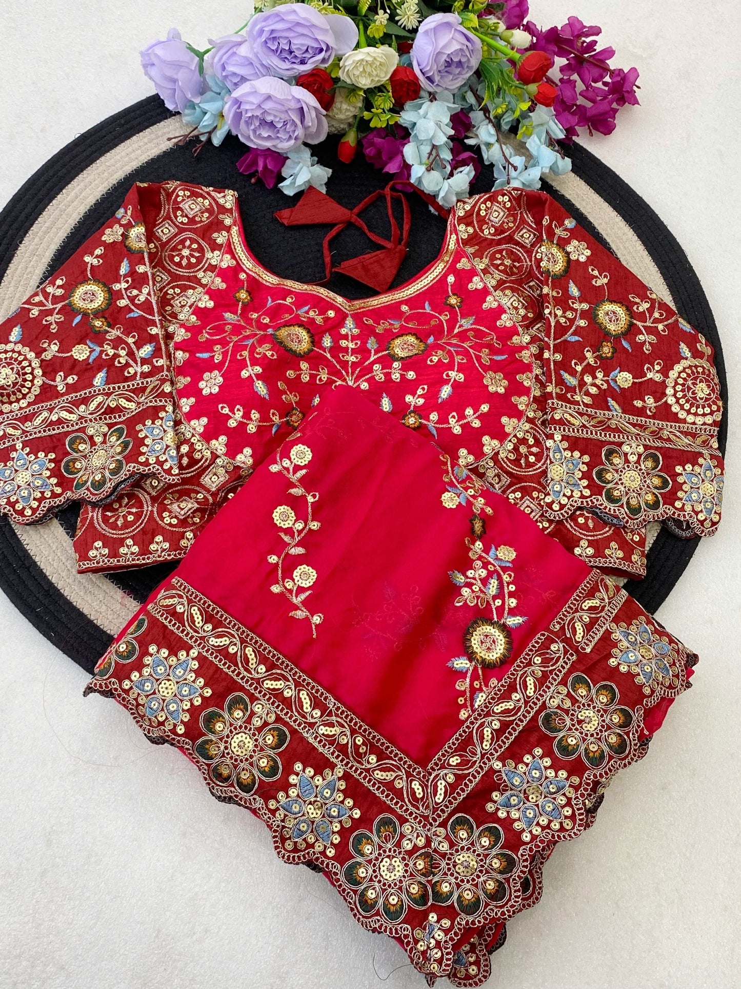 Pure Rangoli Silk Multi Embroidery Cut Work Lace Saree