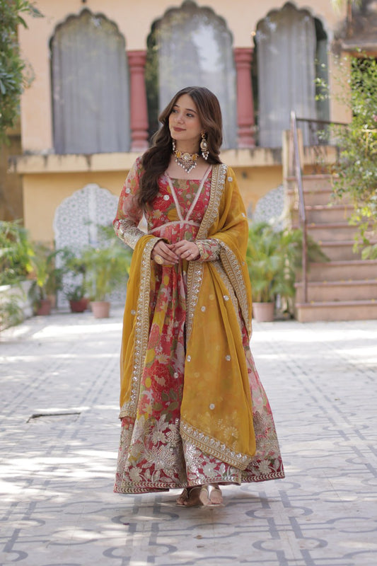 RUSSIAN SILK PREMIUM READYMADE ALIA CUT GOWN WITH DUPATTA SET