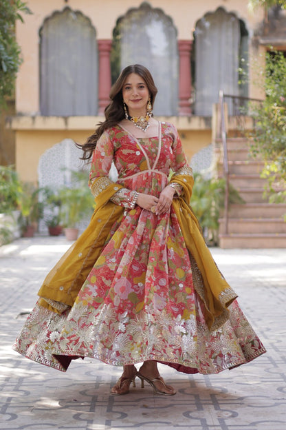 RUSSIAN SILK PREMIUM READYMADE ALIA CUT GOWN WITH DUPATTA SET