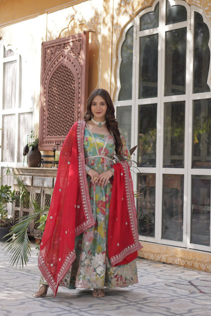 RUSSIAN SILK PREMIUM READYMADE ALIA CUT GOWN WITH DUPATTA SET