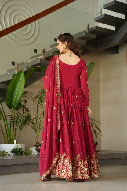 Chinon Embroidery Zari Sequence Work Gown