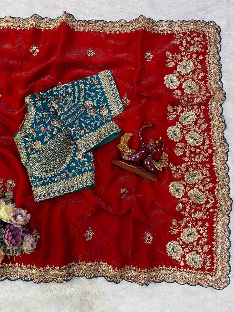 Soft Frendy Satin Sequence Zari Embroidery Work Saree