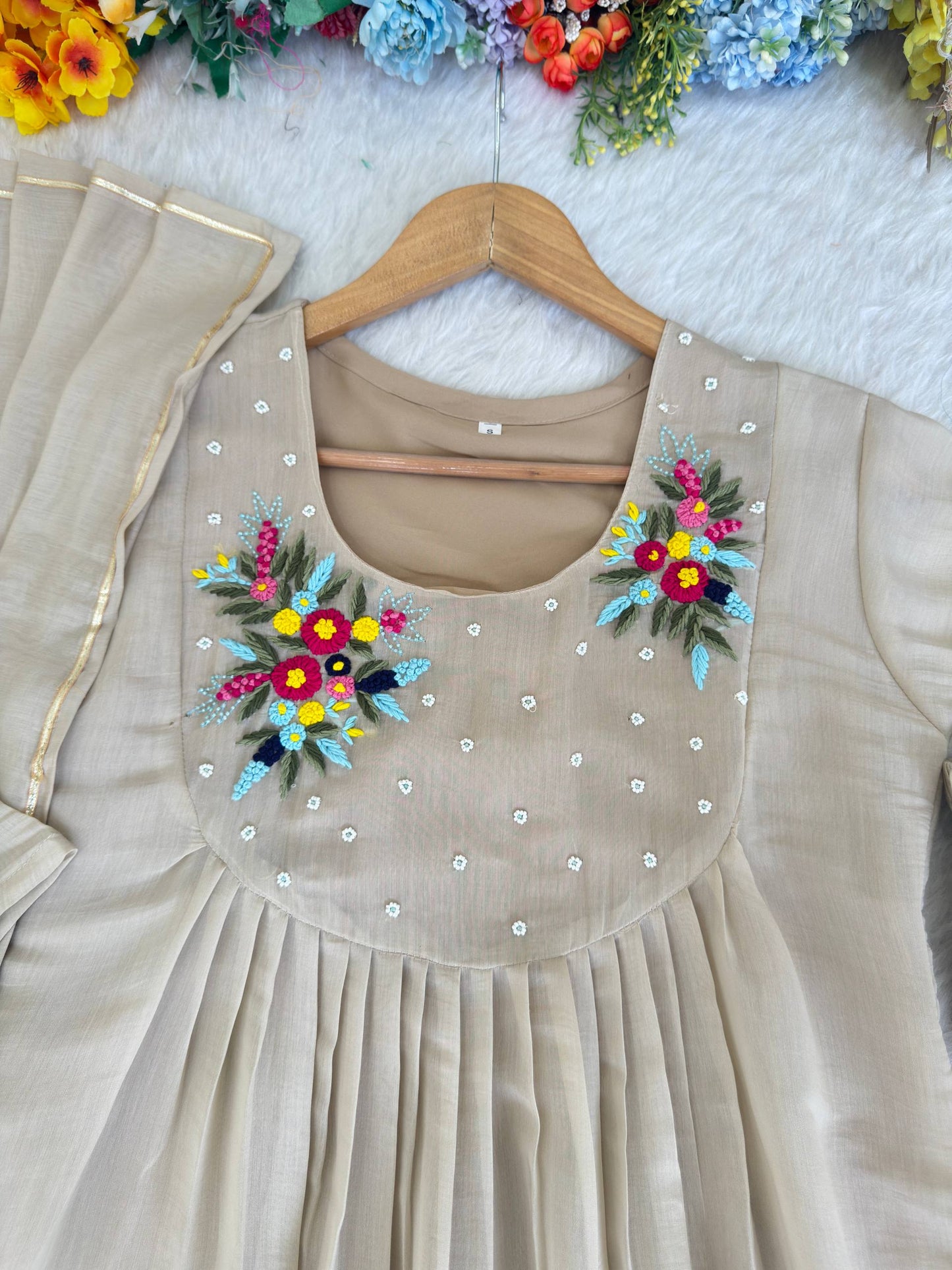 Mul Viscos Chanderi Cotton Embroidery Gotta Patti Gown Set