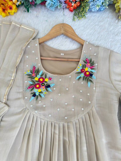 Mul Viscos Chanderi Cotton Embroidery Gotta Patti Gown Set