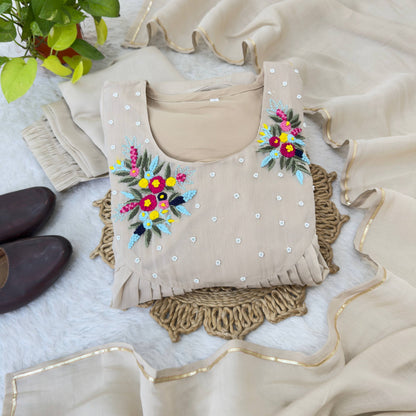 Mul Viscos Chanderi Cotton Embroidery Gotta Patti Gown Set