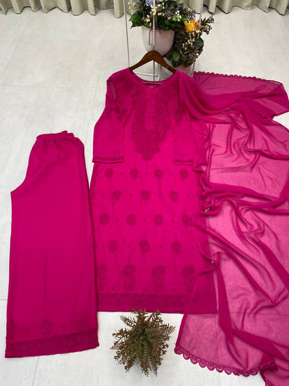 Faux Gergette Embroidery Work Top Plazzo
