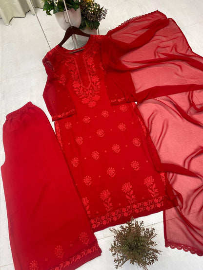 Faux Gergette Embroidery Work Top Plazzo