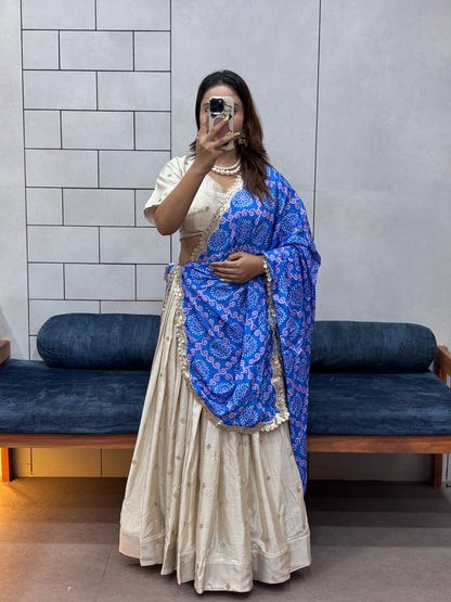 Soft Chinon Silk With Flower Embroidery Design Work Lehenga