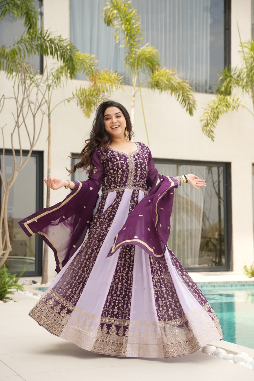 Premium Look Faux Georgette Sequins Embroidery Work Gown