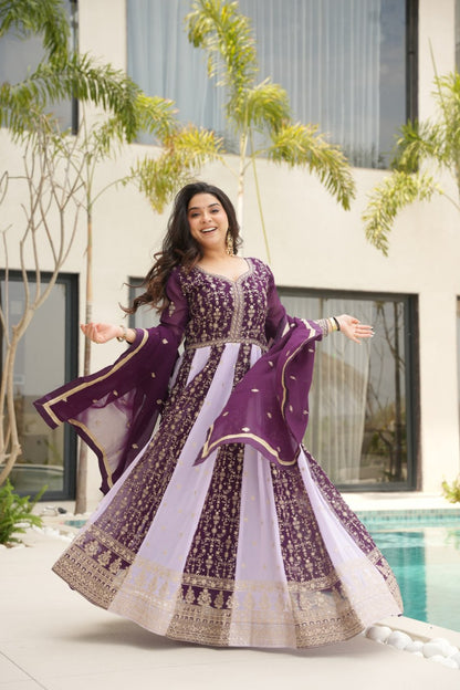 Premium Look Faux Georgette Sequins Embroidery Work Gown