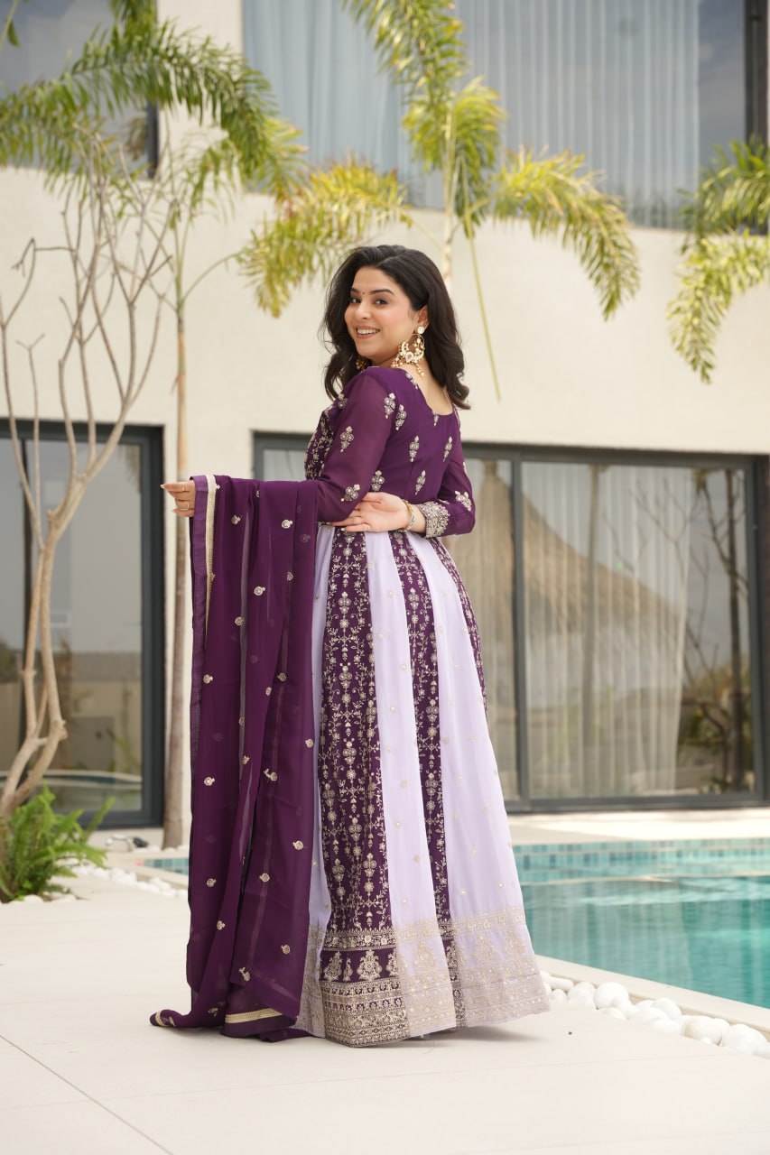 Premium Look Faux Georgette Sequins Embroidery Work Gown