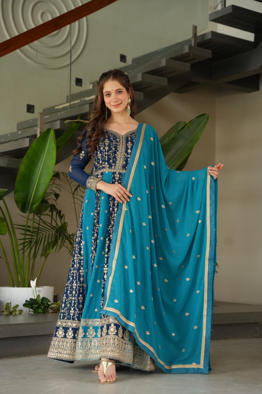 Premium Look Faux Georgette Sequins Embroidery Work Gown