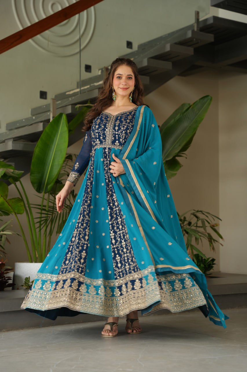 Premium Look Faux Georgette Sequins Embroidery Work Gown