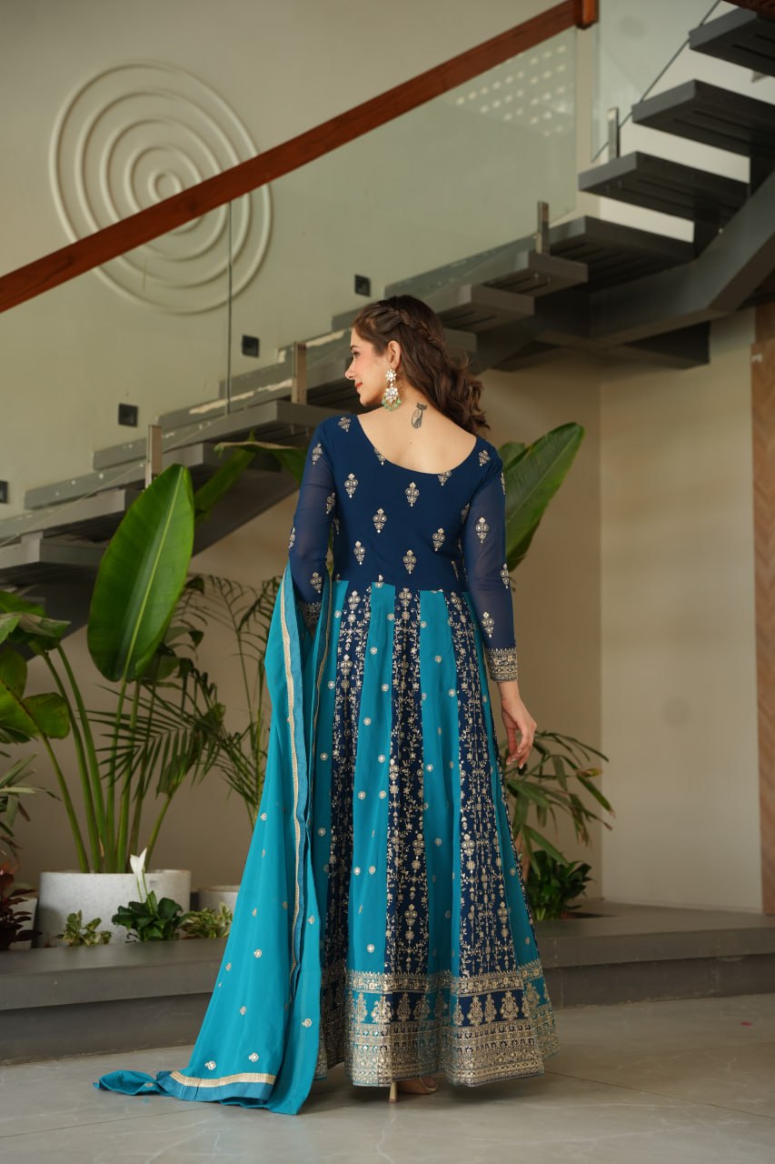 Premium Look Faux Georgette Sequins Embroidery Work Gown