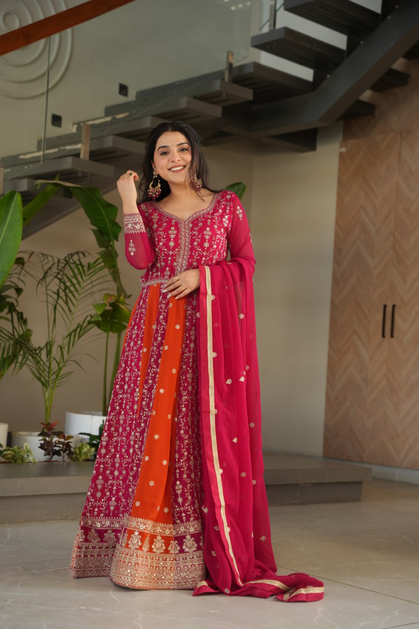 Premium Look Faux Georgette Sequins Embroidery Work Gown