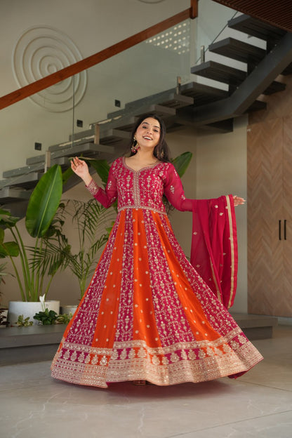 Premium Look Faux Georgette Sequins Embroidery Work Gown