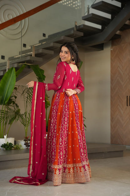 Premium Look Faux Georgette Sequins Embroidery Work Gown