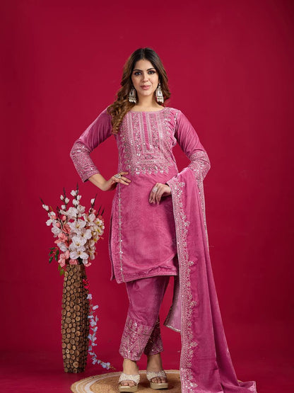 Heavy Viscose Velvet Embroidery Suit