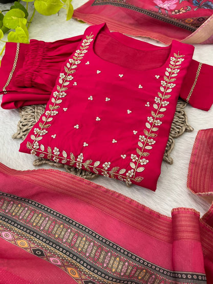 Roman Silk Hand Work Kurti Pent Set