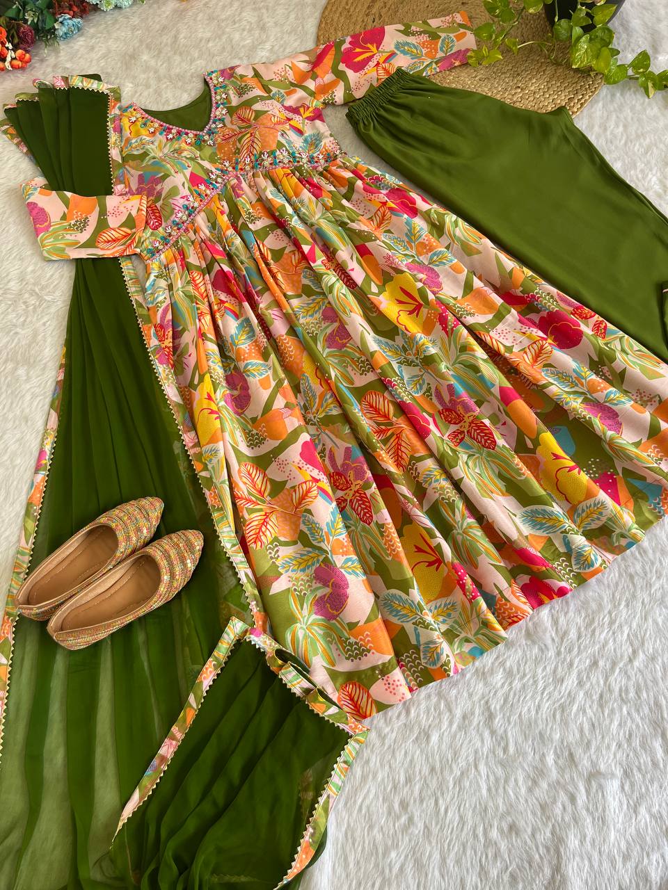 Digital Printed &amp; Multi Color Hand Work Anarkali Gown