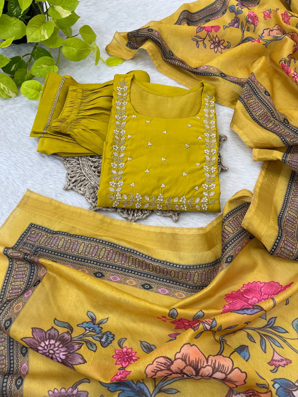 Roman Silk Hand Work Kurti Pent Set