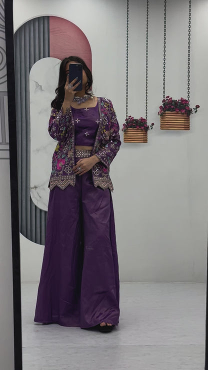 PURE TISSUE SHIMMER SHRUG WITH CHOLI PLAZZO