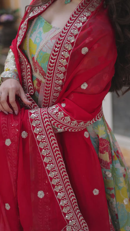 RUSSIAN SILK PREMIUM READYMADE ALIA CUT GOWN WITH DUPATTA SET